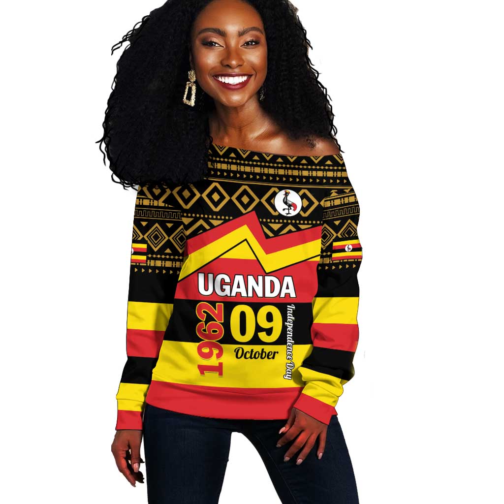 Personalized Uganda Off Shoulder Sweater African Pattern - Independence Day 1962 LT01
