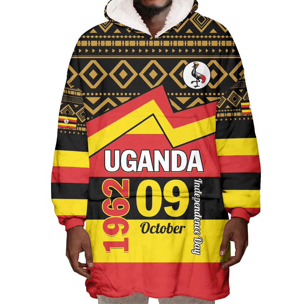 Personalized Uganda Wearable Blanket Hoodie African Pattern - Independence Day 1962 LT01
