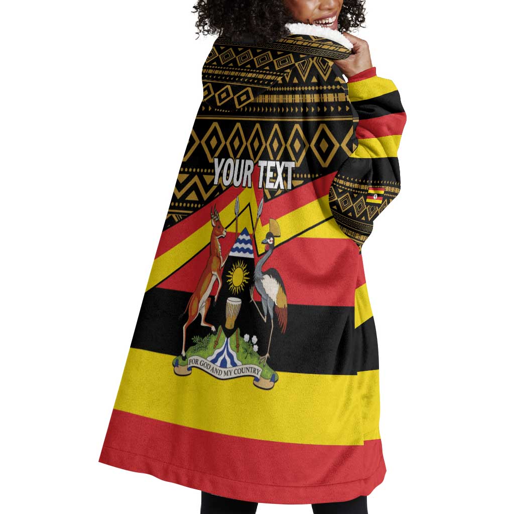 Personalized Uganda Wearable Blanket Hoodie African Pattern - Independence Day 1962 LT01