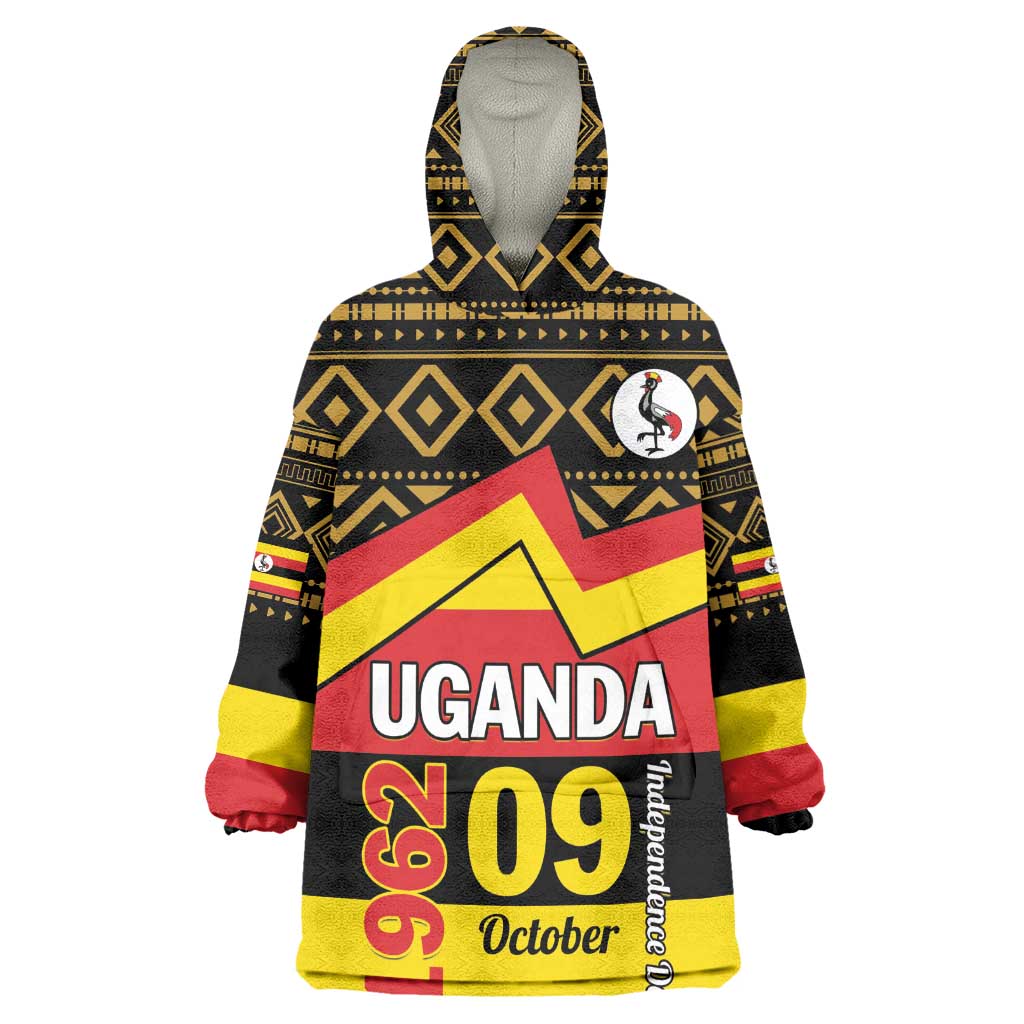 Personalized Uganda Wearable Blanket Hoodie African Pattern - Independence Day 1962 LT01