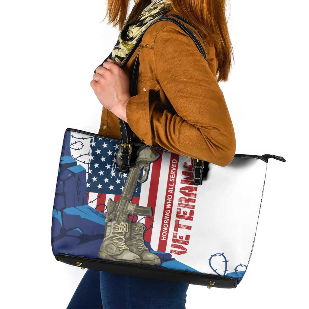 Happy Veterans Day Leather Tote Bag Honoring All Who Served LT01