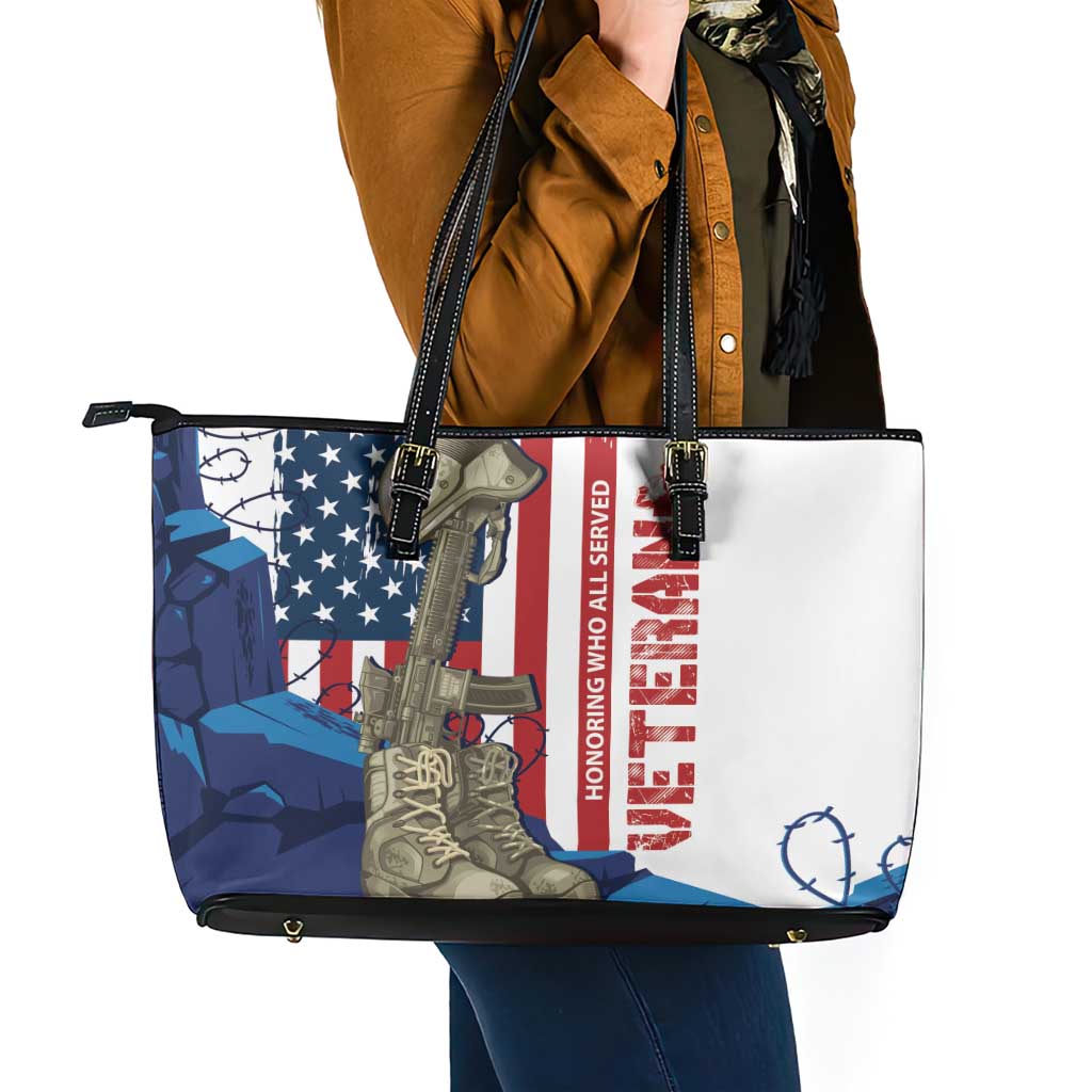 Happy Veterans Day Leather Tote Bag Honoring All Who Served LT01