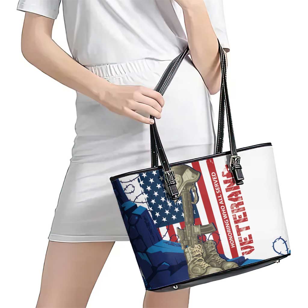 Happy Veterans Day Leather Tote Bag Honoring All Who Served LT01