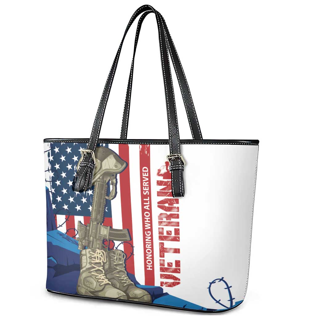 Happy Veterans Day Leather Tote Bag Honoring All Who Served LT01