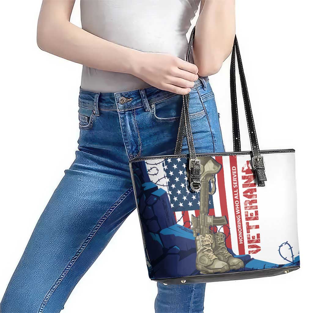 Happy Veterans Day Leather Tote Bag Honoring All Who Served LT01