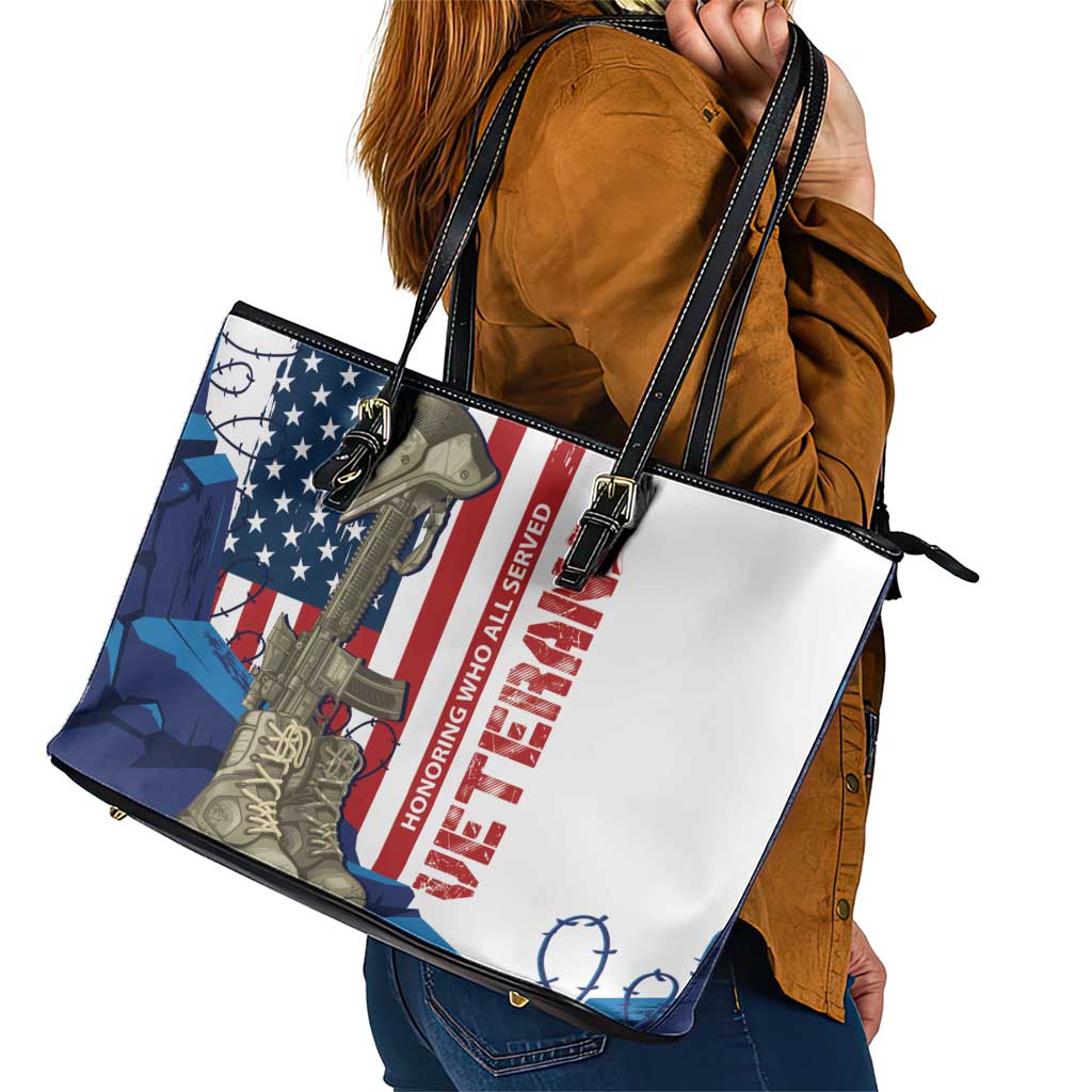 Happy Veterans Day Leather Tote Bag Honoring All Who Served LT01