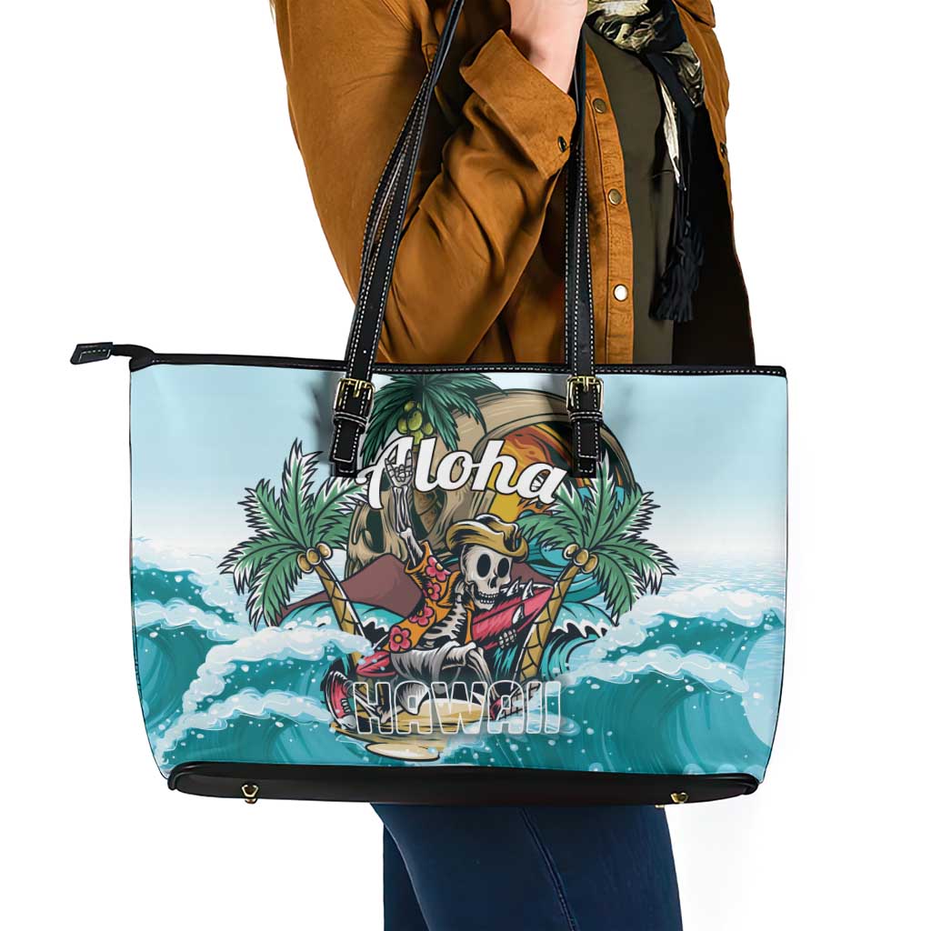 Aloha Hawaii Skeleton Leather Tote Bag Tropical Summer Vibe LT01
