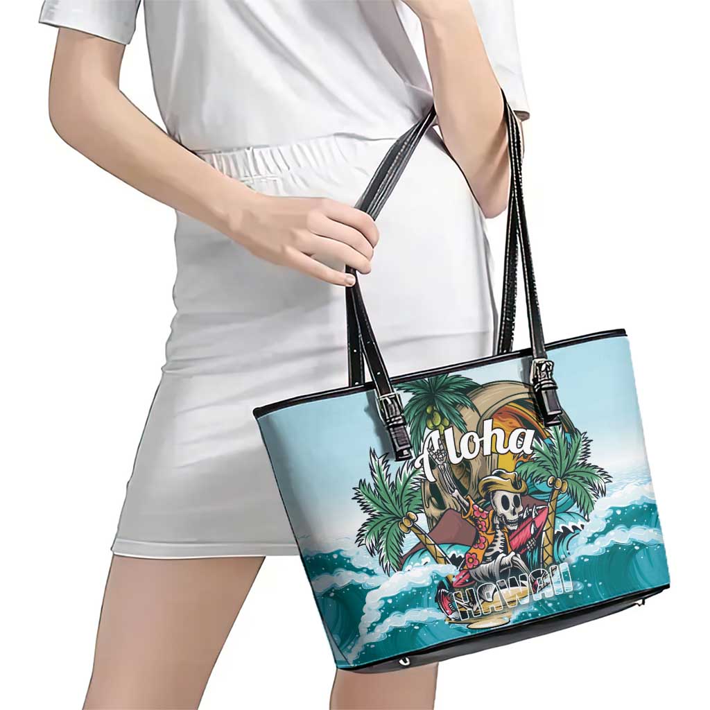 Aloha Hawaii Skeleton Leather Tote Bag Tropical Summer Vibe LT01