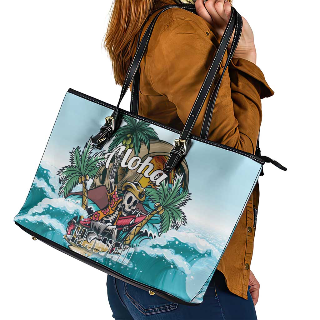 Aloha Hawaii Skeleton Leather Tote Bag Tropical Summer Vibe LT01