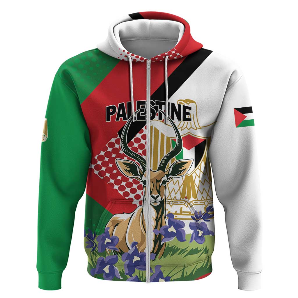 Personalized Palestine Hoodie Mountain Gazelle With Faqqua Iris LT01