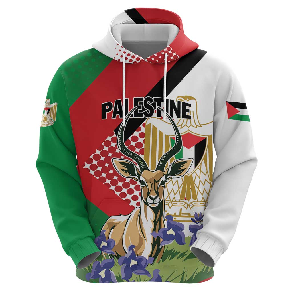 Personalized Palestine Hoodie Mountain Gazelle With Faqqua Iris LT01