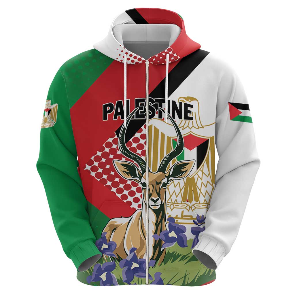 Personalized Palestine Hoodie Mountain Gazelle With Faqqua Iris LT01