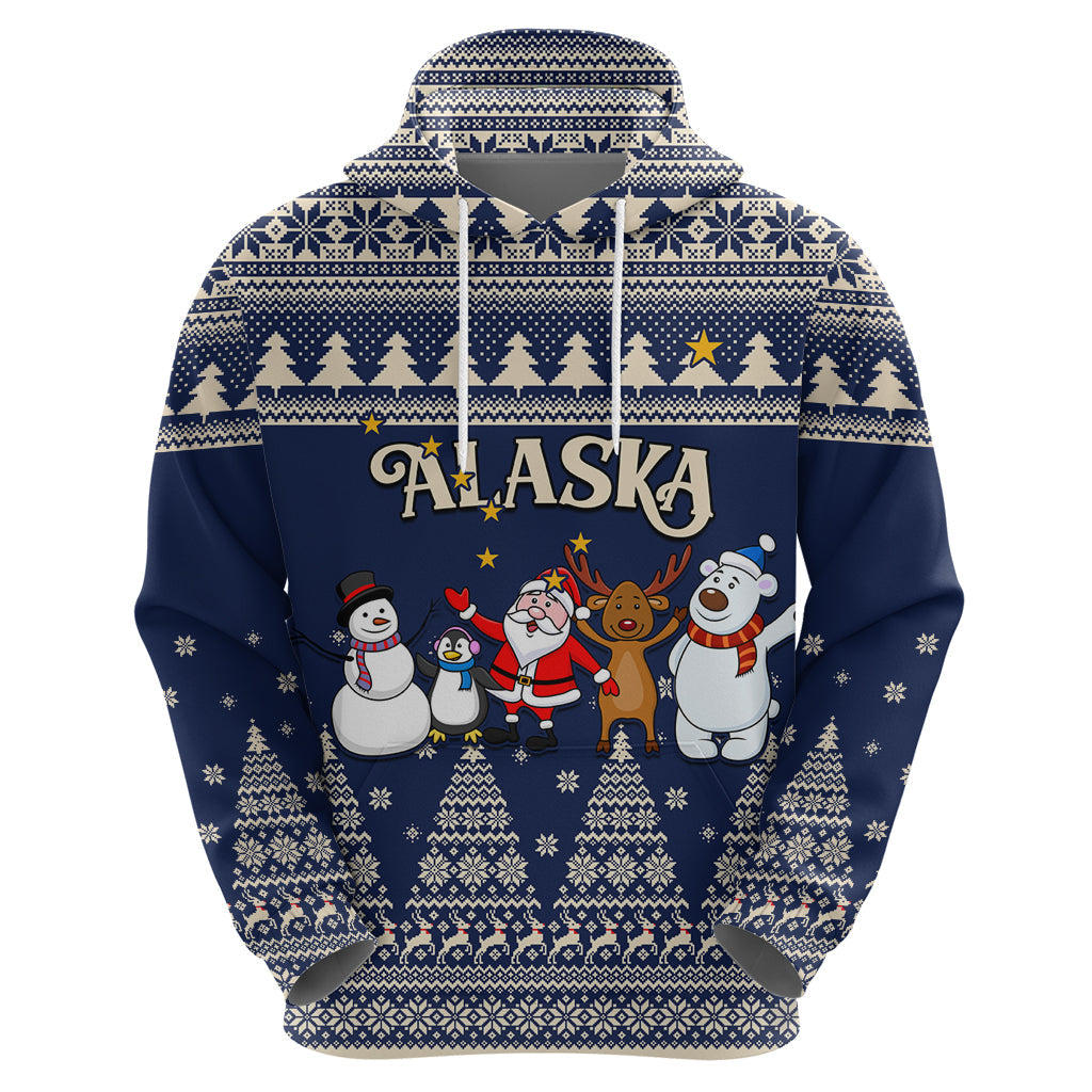 Custom Alaska Christmas Hoodie Santa Claus With Snowman Reindeer Penguin LT01
