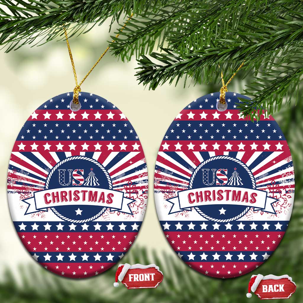 USA Christmas Ceramic Ornament The Stars and Stripes Xmas Style LT01