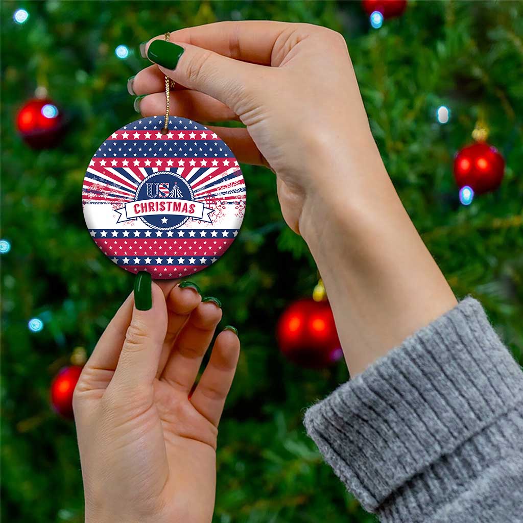 USA Christmas Ceramic Ornament The Stars and Stripes Xmas Style LT01