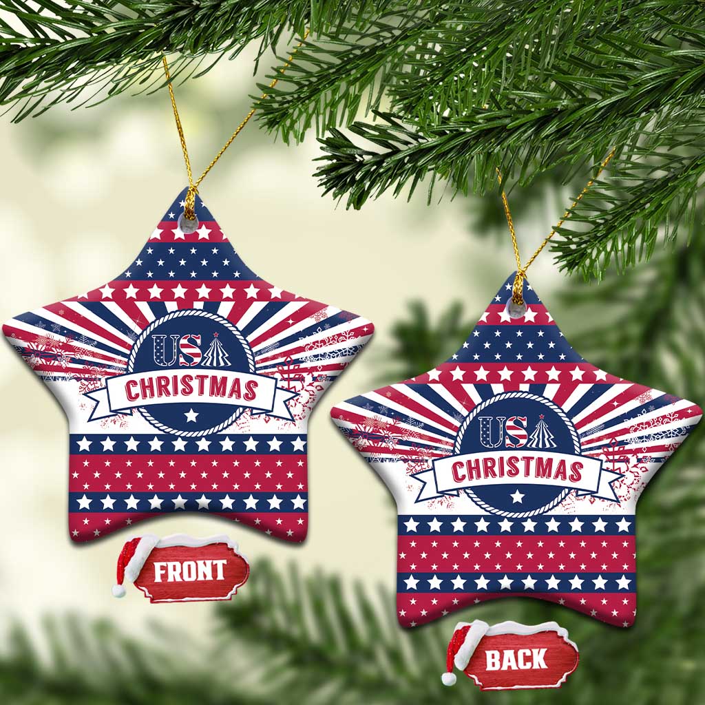 USA Christmas Ceramic Ornament The Stars and Stripes Xmas Style LT01