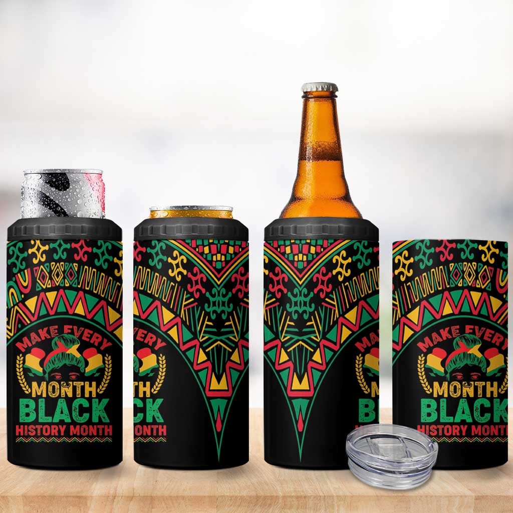 Make Every Month Black History Month 4 in 1 Can Cooler Tumbler African Pattern LT01