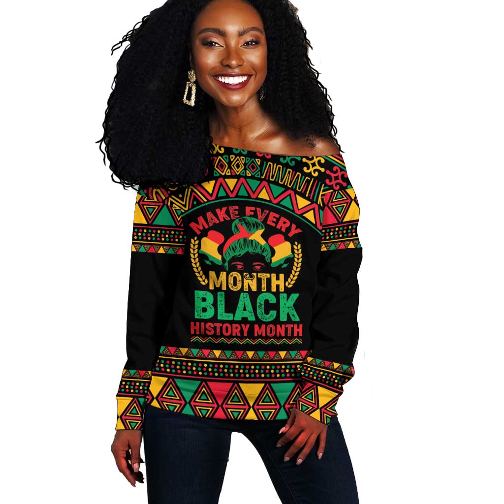 Make Every Month Black History Month Off Shoulder Sweater African Pattern LT01