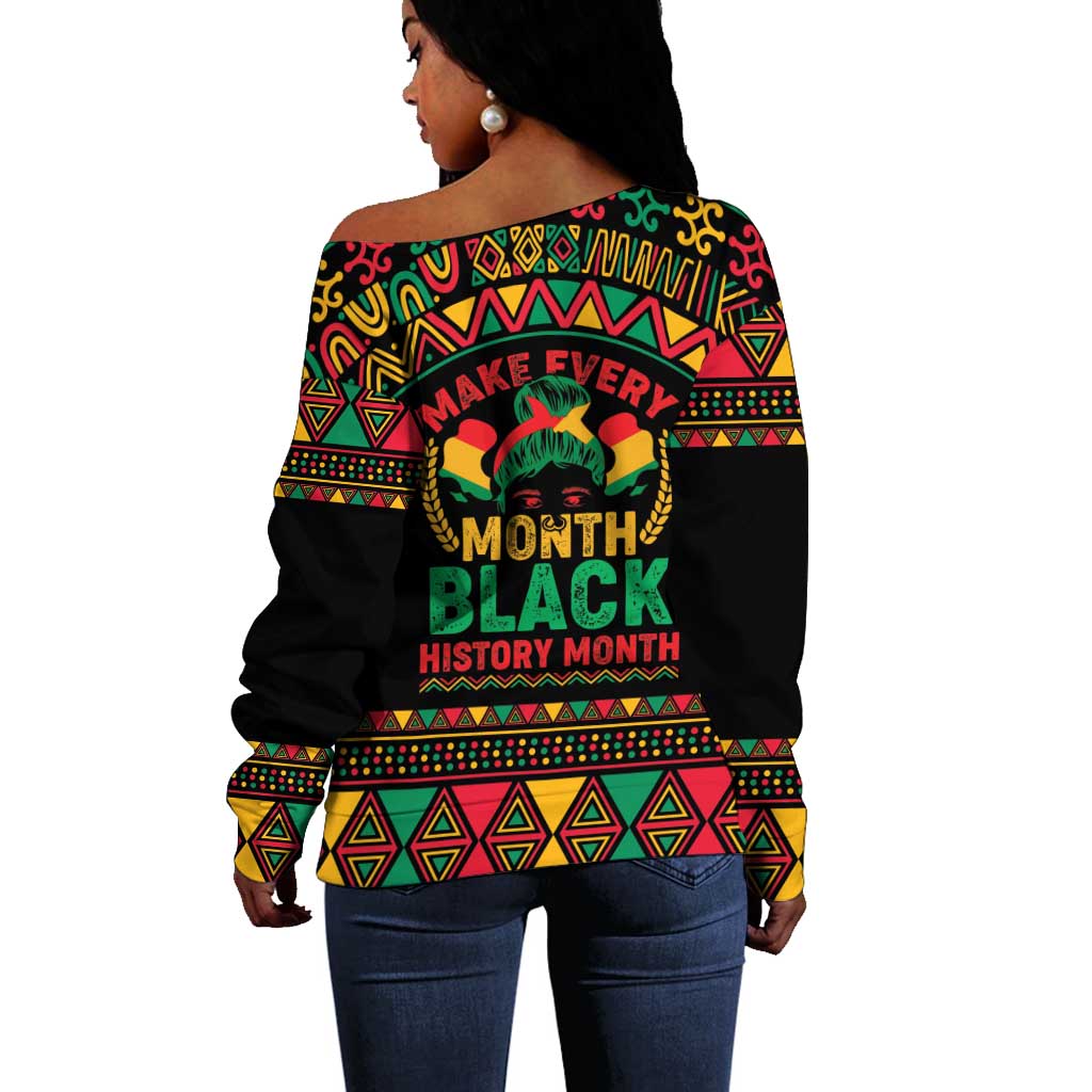 Make Every Month Black History Month Off Shoulder Sweater African Pattern LT01