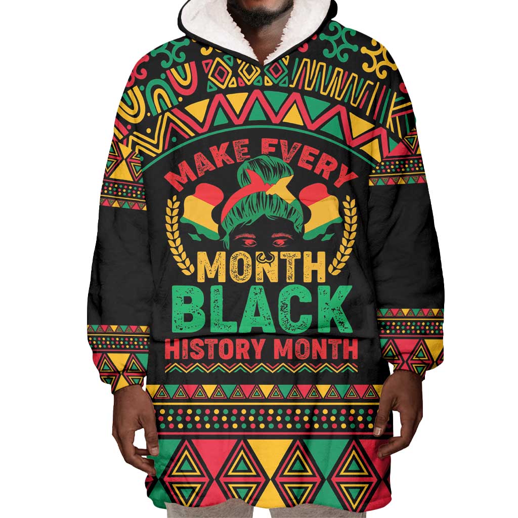 Make Every Month Black History Month Wearable Blanket Hoodie African Pattern LT01