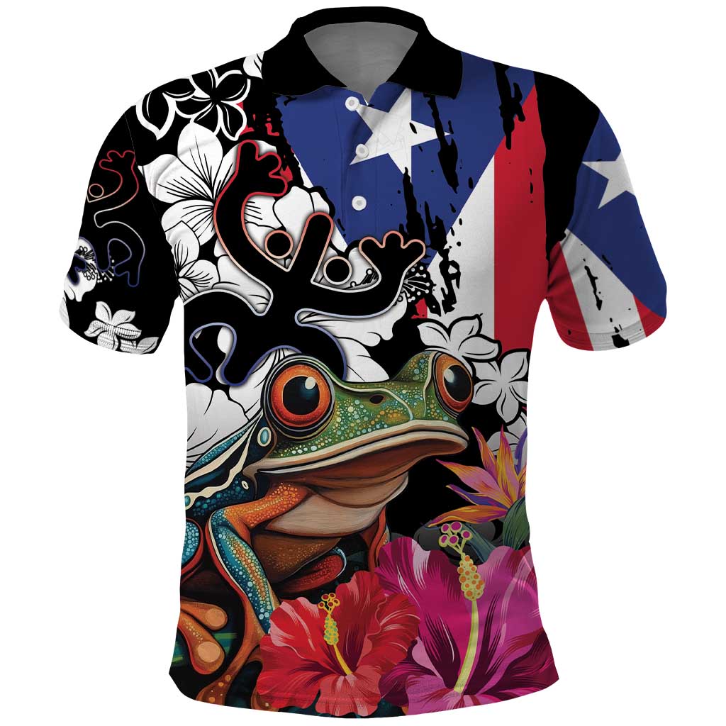 Boricua Taino Coqui Tropical Polo Shirt Puerto Rico Grunge Flag LT01