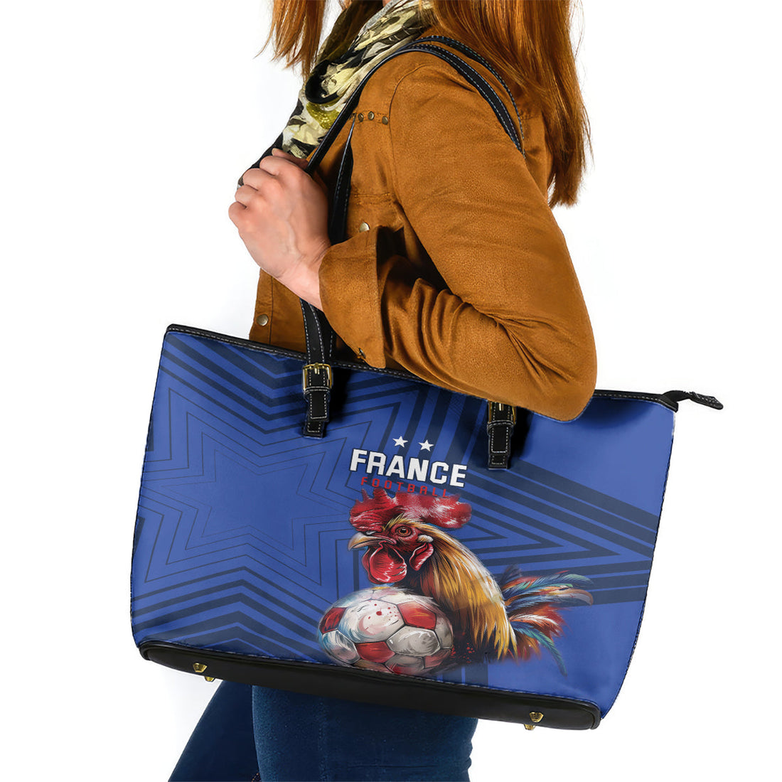 France 2024 Football Leather Tote Bag Allez Les Bleus LT01