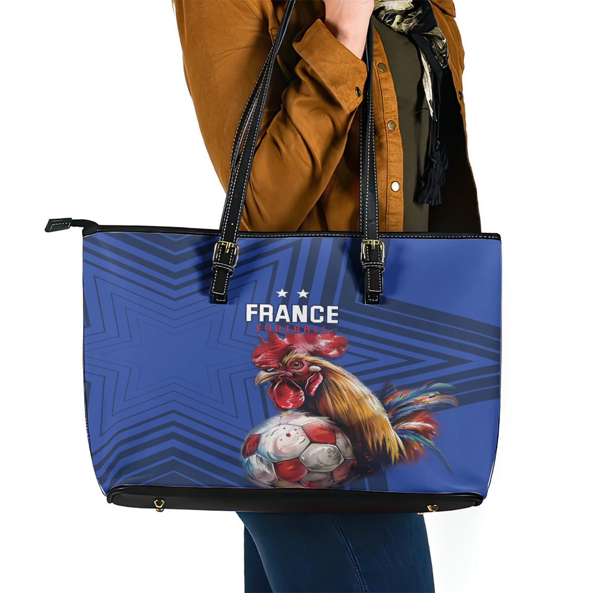 France 2024 Football Leather Tote Bag Allez Les Bleus LT01