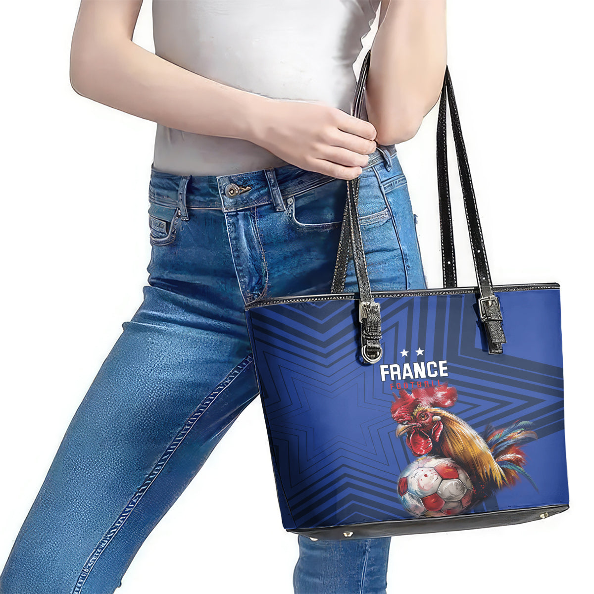 France 2024 Football Leather Tote Bag Allez Les Bleus LT01