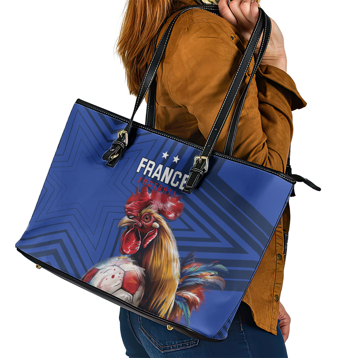 France 2024 Football Leather Tote Bag Allez Les Bleus LT01