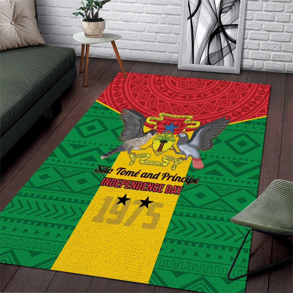 Sao Tome and Principe Independence Day Area Rug Coat Of Arms Mix African Pattern LT01