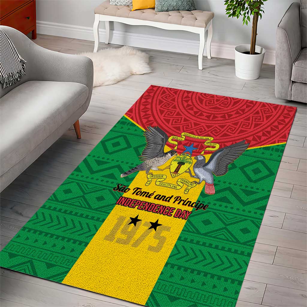 Sao Tome and Principe Independence Day Area Rug Coat Of Arms Mix African Pattern LT01