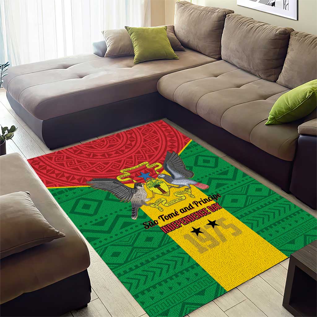 Sao Tome and Principe Independence Day Area Rug Coat Of Arms Mix African Pattern LT01