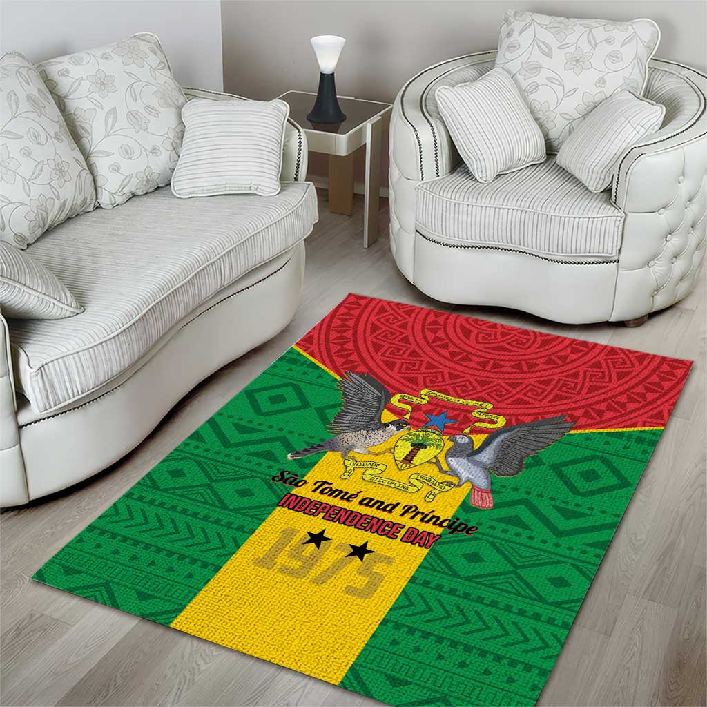 Sao Tome and Principe Independence Day Area Rug Coat Of Arms Mix African Pattern LT01