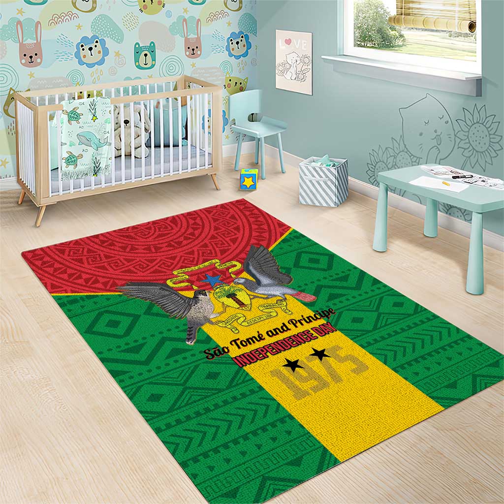 Sao Tome and Principe Independence Day Area Rug Coat Of Arms Mix African Pattern LT01