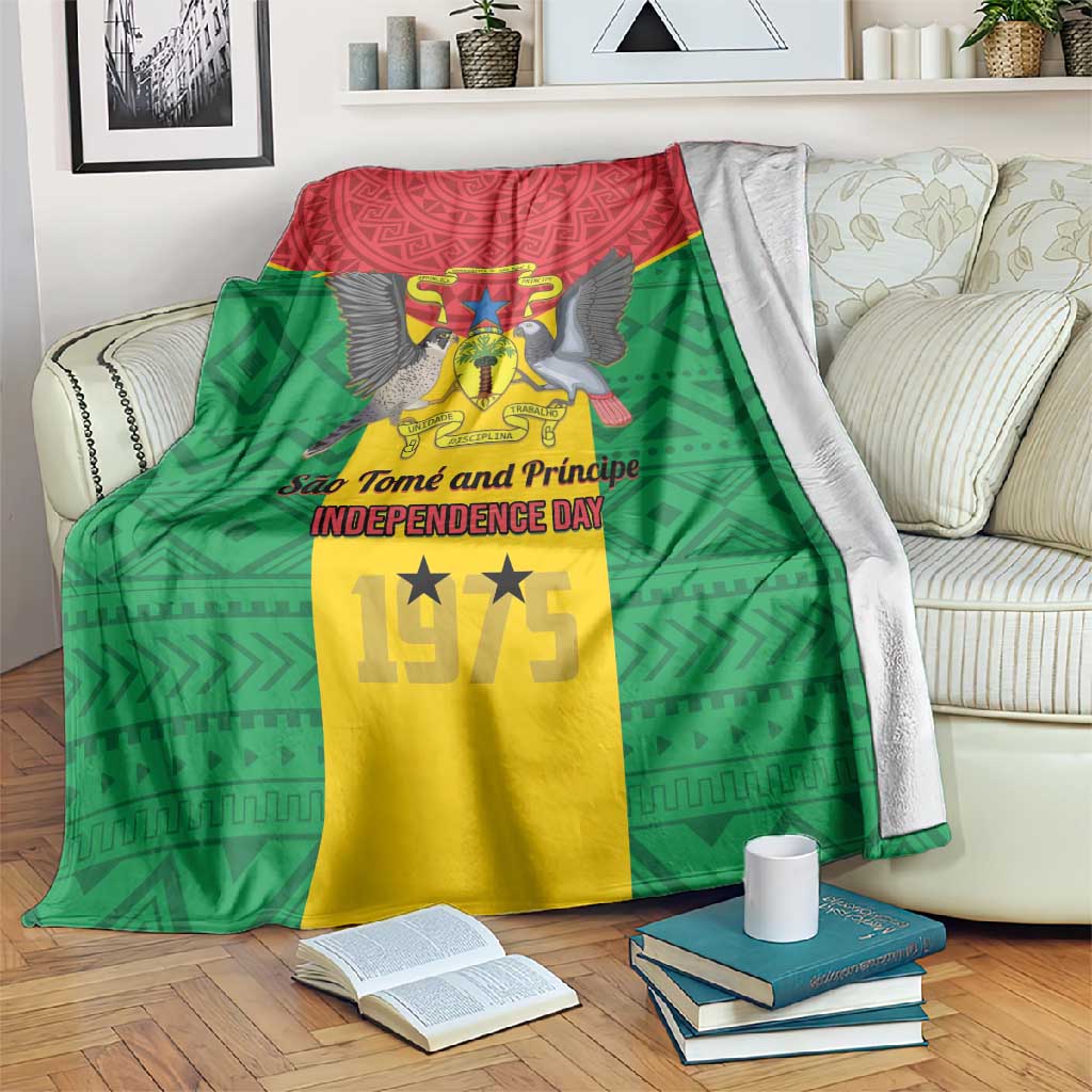 Sao Tome and Principe Independence Day Blanket Coat Of Arms Mix African Pattern LT01