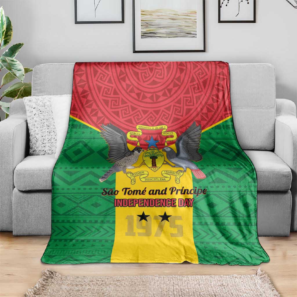 Sao Tome and Principe Independence Day Blanket Coat Of Arms Mix African Pattern LT01