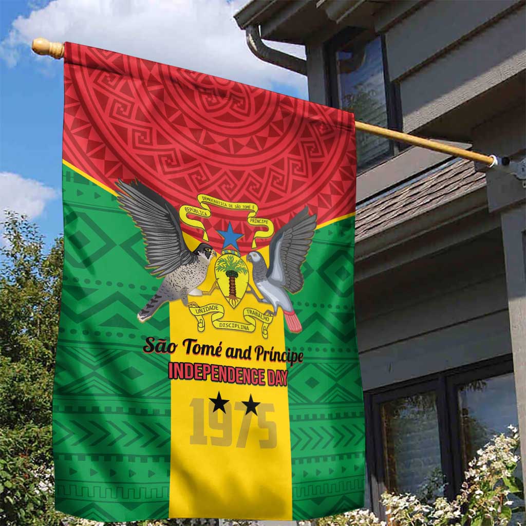 Sao Tome and Principe Independence Day Garden Flag Coat Of Arms Mix African Pattern LT01