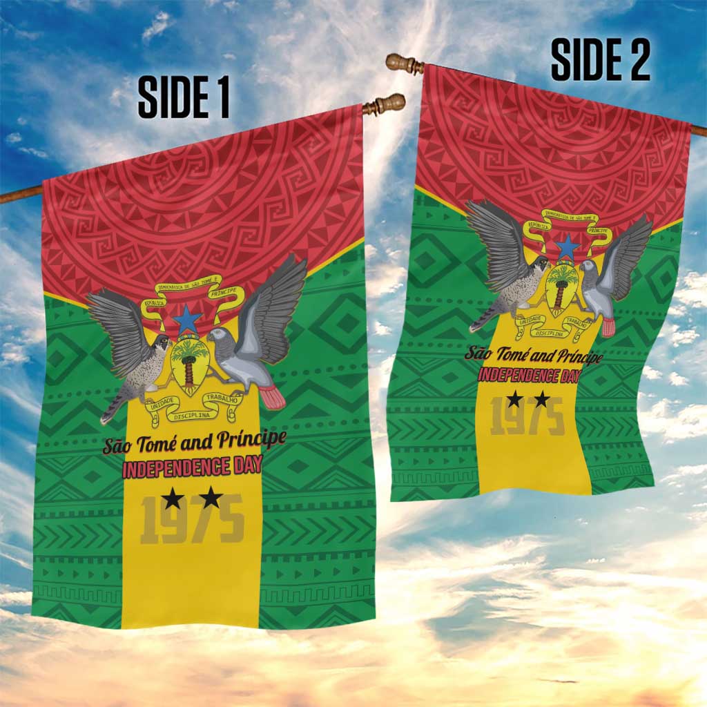 Sao Tome and Principe Independence Day Garden Flag Coat Of Arms Mix African Pattern LT01