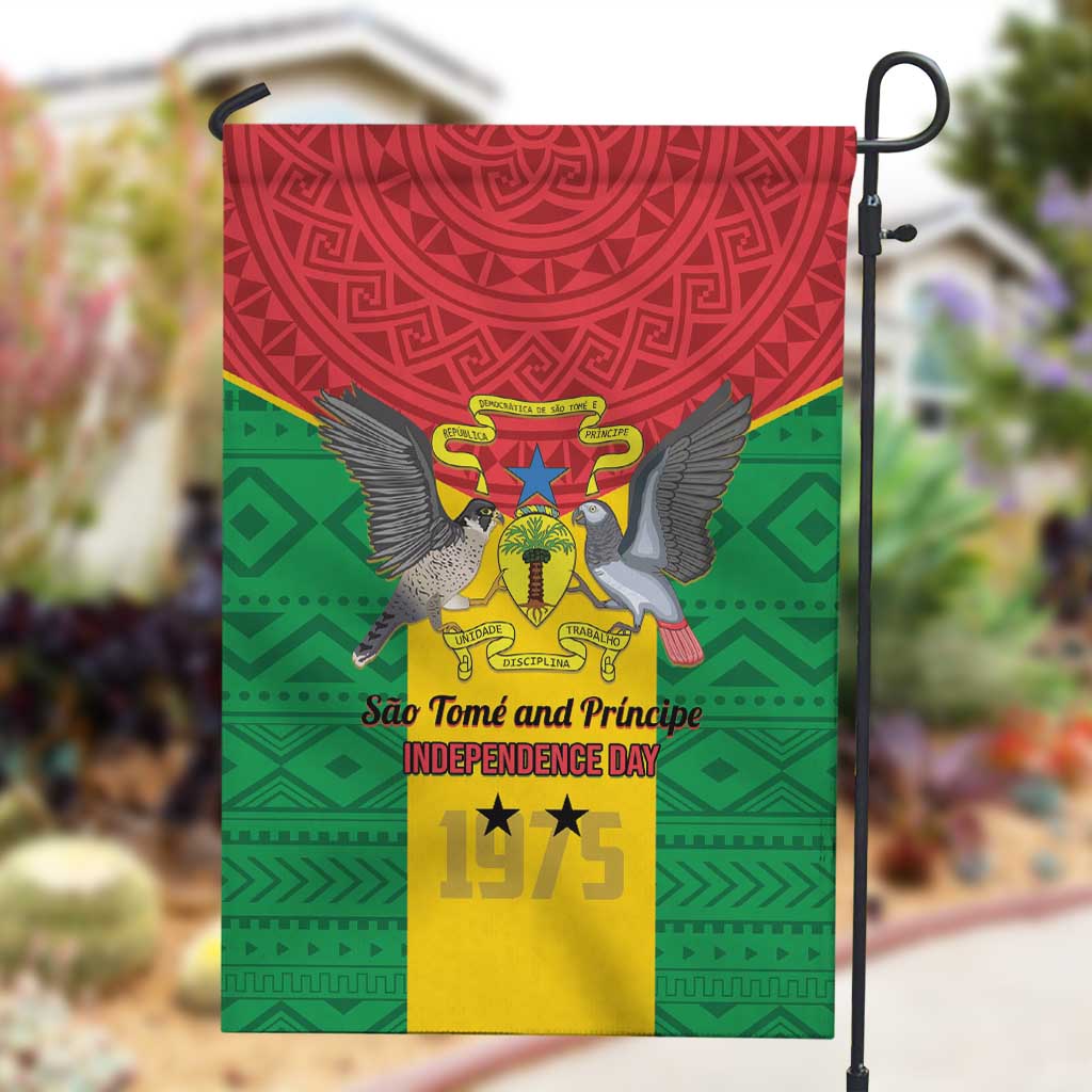 Sao Tome and Principe Independence Day Garden Flag Coat Of Arms Mix African Pattern LT01