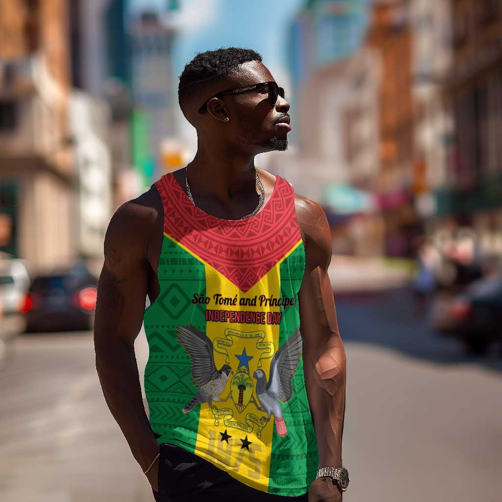Sao Tome and Principe Independence Day Men Tank Top Coat Of Arms Mix African Pattern LT01