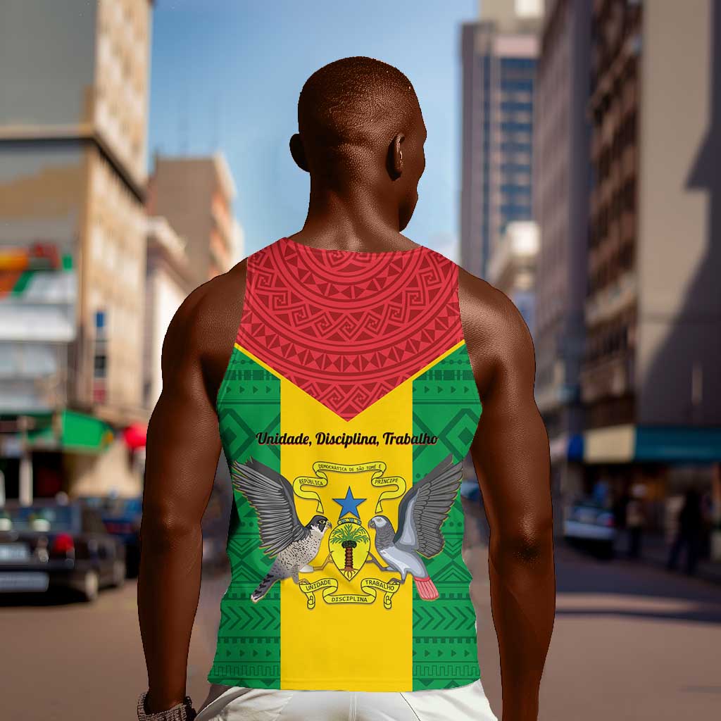Sao Tome and Principe Independence Day Men Tank Top Coat Of Arms Mix African Pattern LT01