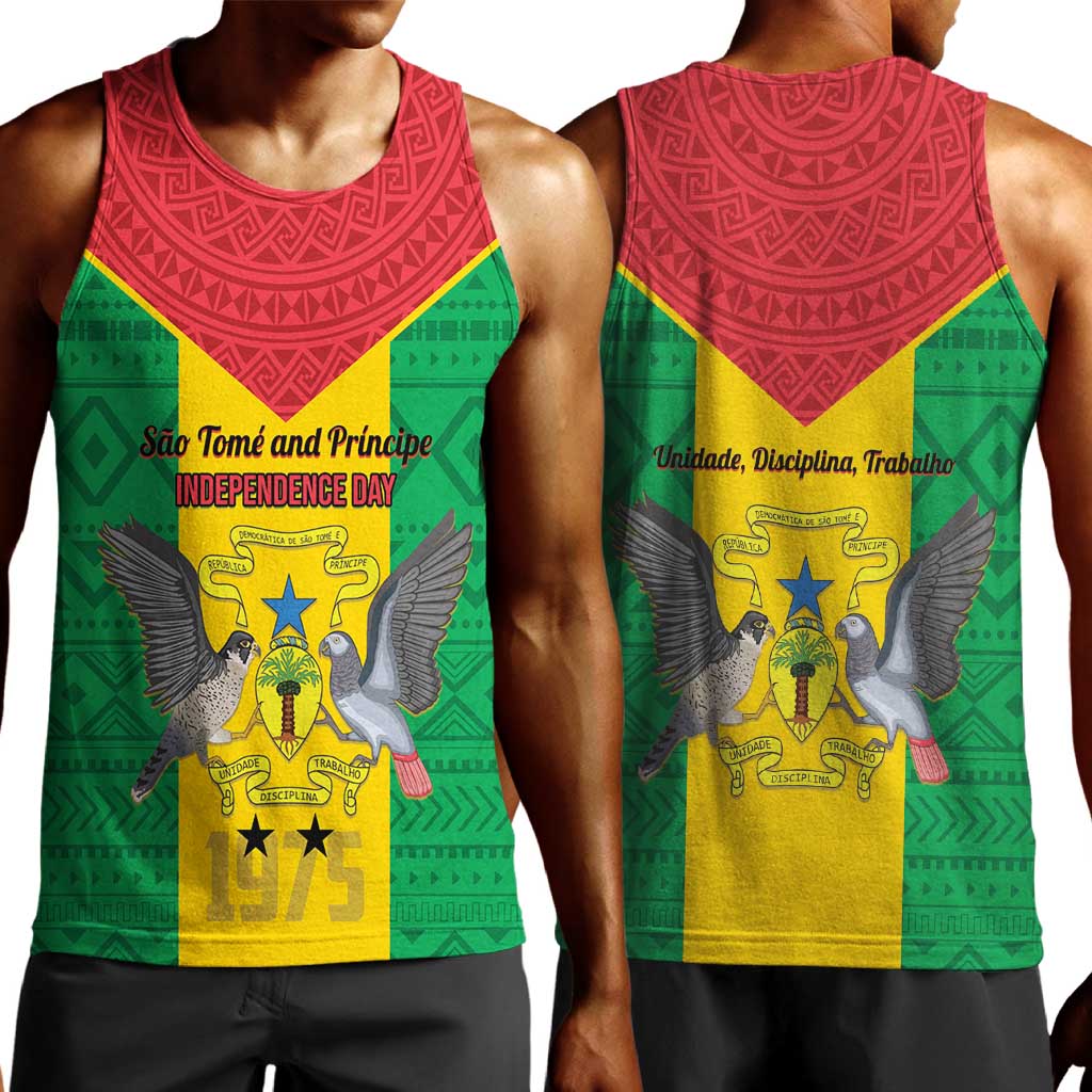 Sao Tome and Principe Independence Day Men Tank Top Coat Of Arms Mix African Pattern LT01