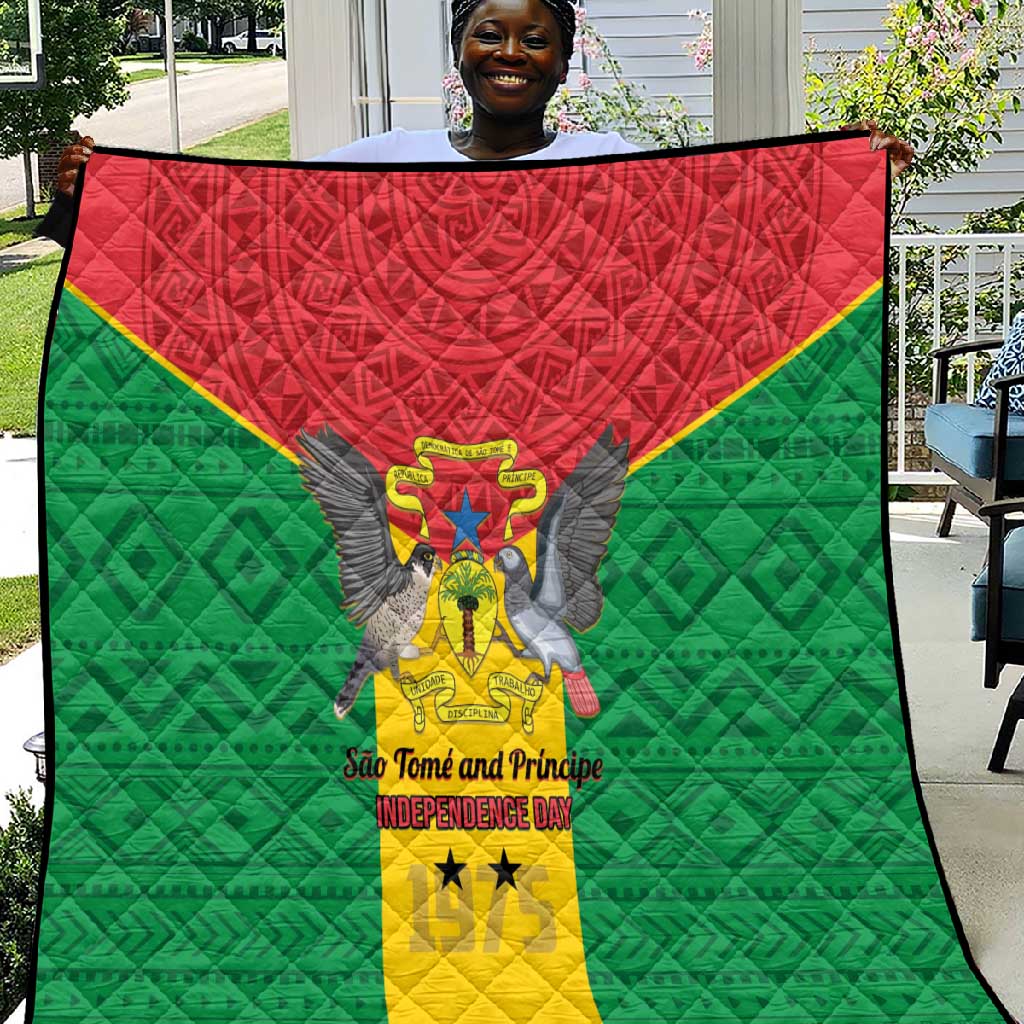 Sao Tome and Principe Independence Day Quilt Coat Of Arms Mix African Pattern LT01