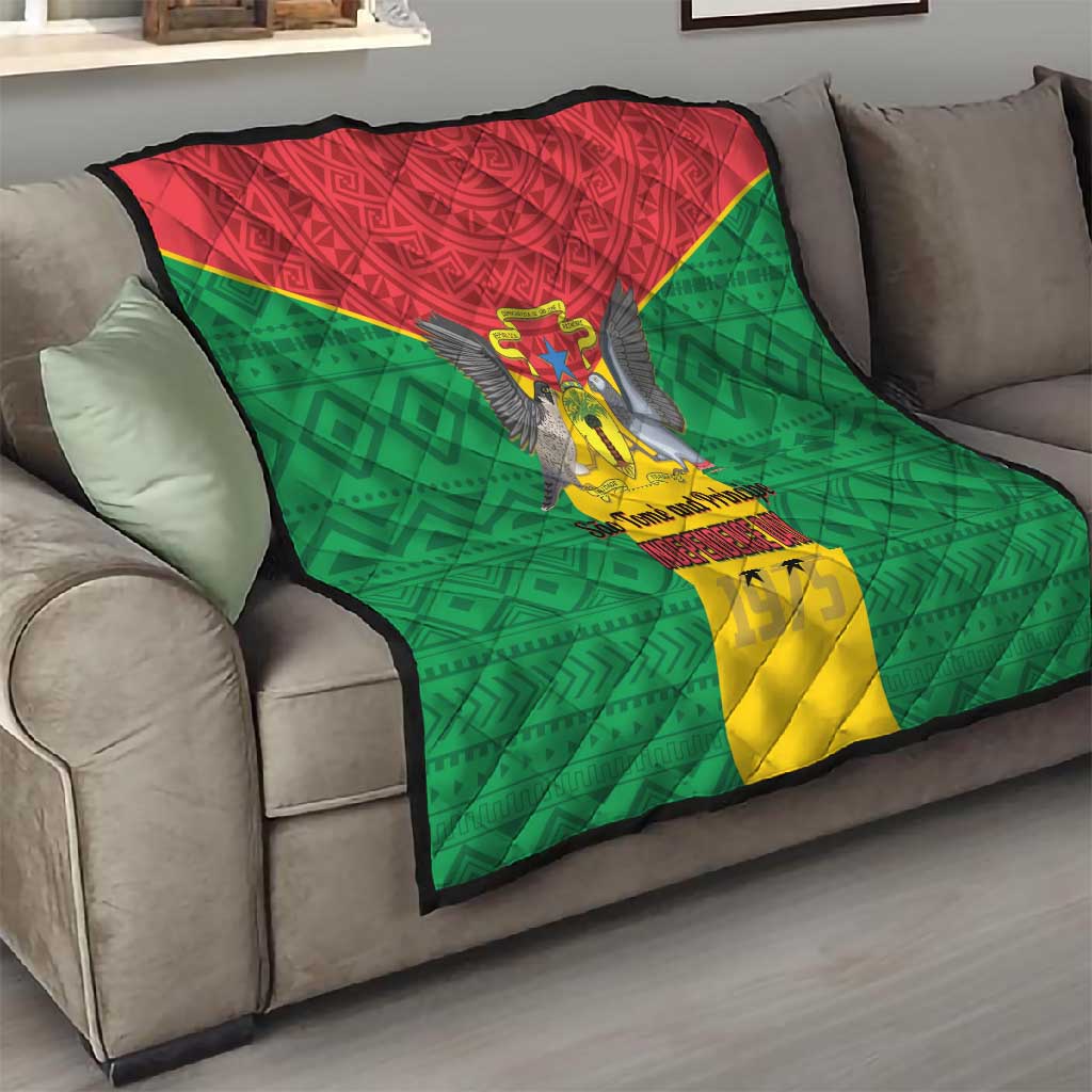 Sao Tome and Principe Independence Day Quilt Coat Of Arms Mix African Pattern LT01