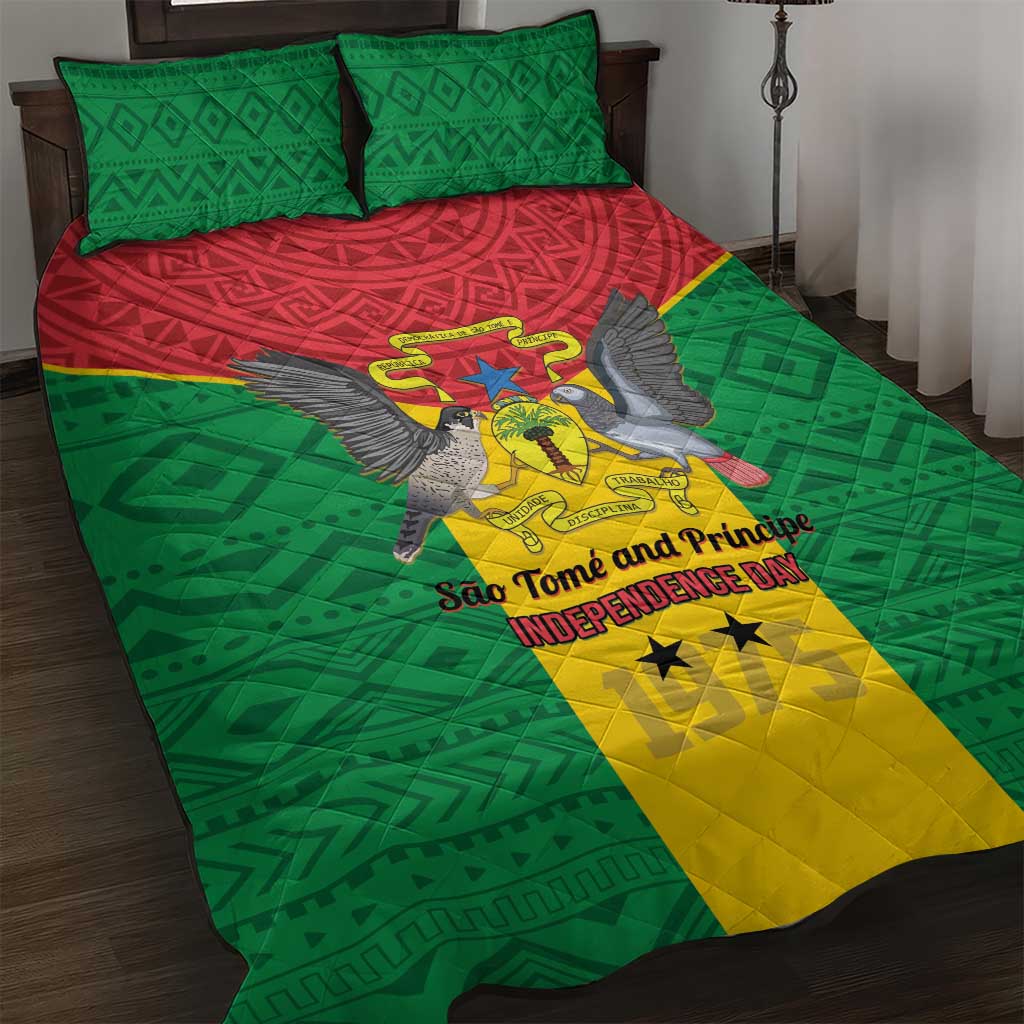 Sao Tome and Principe Independence Day Quilt Bed Set Coat Of Arms Mix African Pattern LT01
