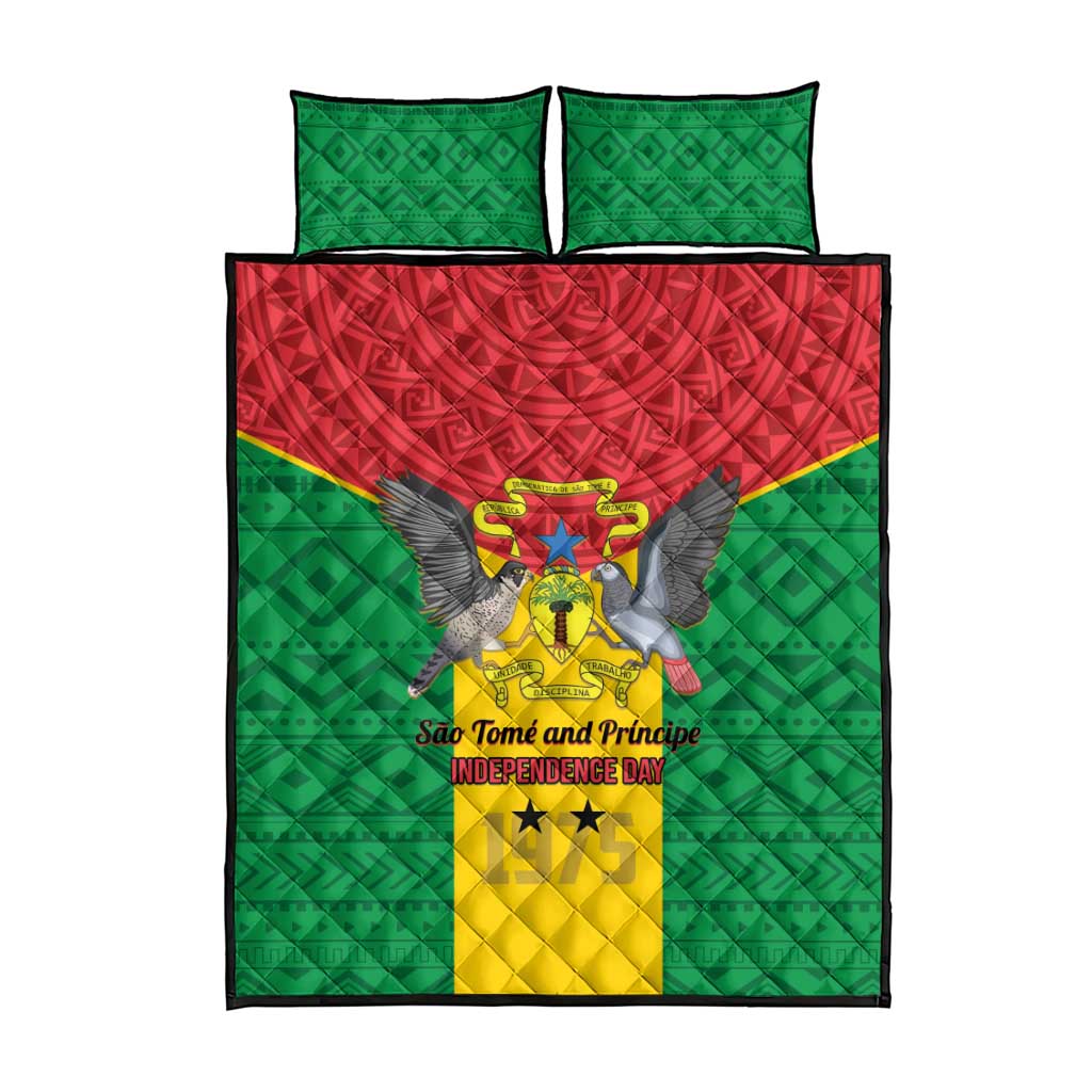 Sao Tome and Principe Independence Day Quilt Bed Set Coat Of Arms Mix African Pattern LT01