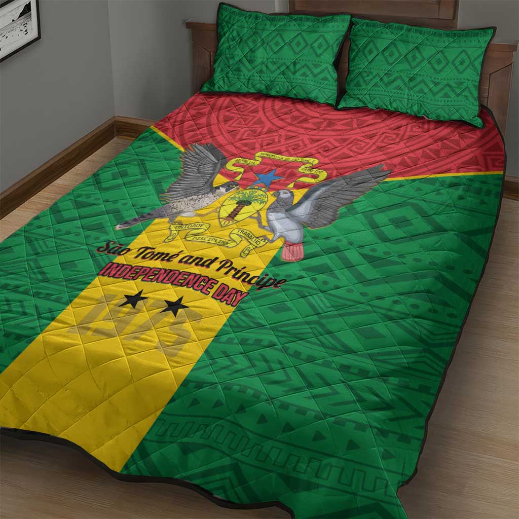 Sao Tome and Principe Independence Day Quilt Bed Set Coat Of Arms Mix African Pattern LT01