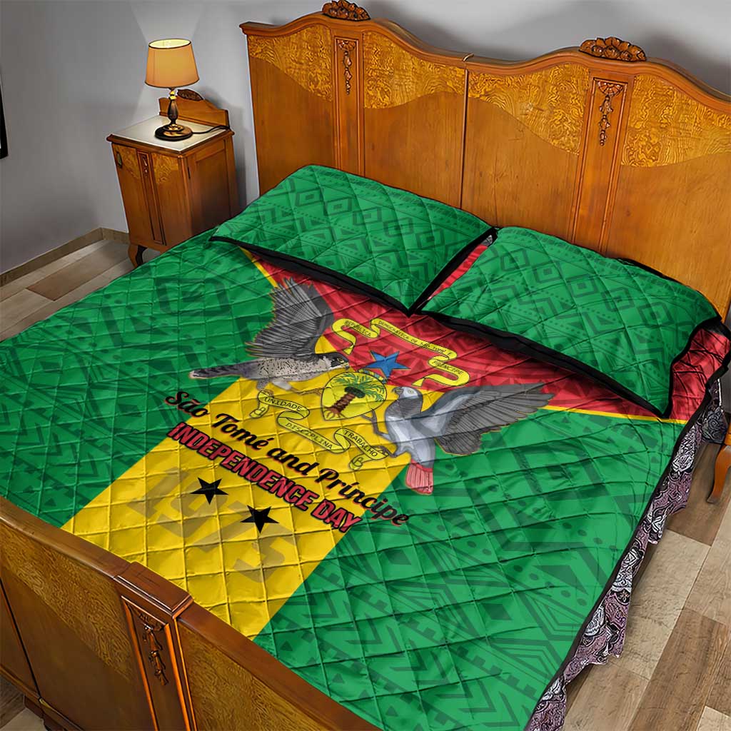 Sao Tome and Principe Independence Day Quilt Bed Set Coat Of Arms Mix African Pattern LT01