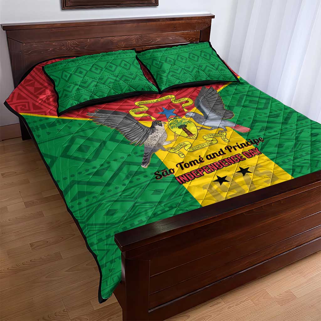 Sao Tome and Principe Independence Day Quilt Bed Set Coat Of Arms Mix African Pattern LT01