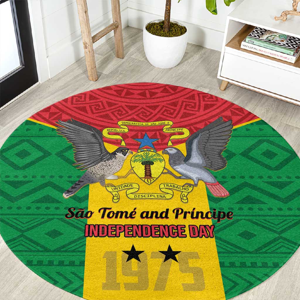Sao Tome and Principe Independence Day Round Carpet Coat Of Arms Mix African Pattern LT01